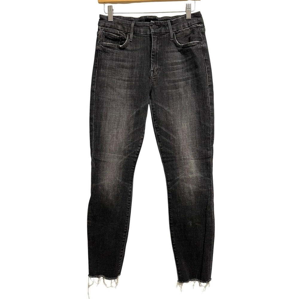 Mother The Looker Ankle Fray Jeans Womens 27 Charcoal Denim Skinny Stargazing
